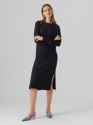 Vero Moda VMLEFILE BOATNECK CALF DRESS - Strickkleid - black