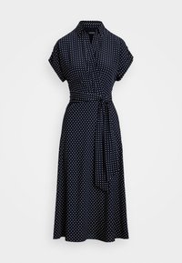 POLKA DOT BELTED CREPE DRESS - Denní šaty - navy/cream