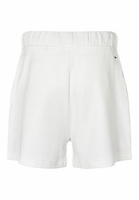 Witte geweven shorts met een elastische tailleband. Bevat zijzakken en een textuurstof. Eenvoudig ontwerp zonder versieringen.