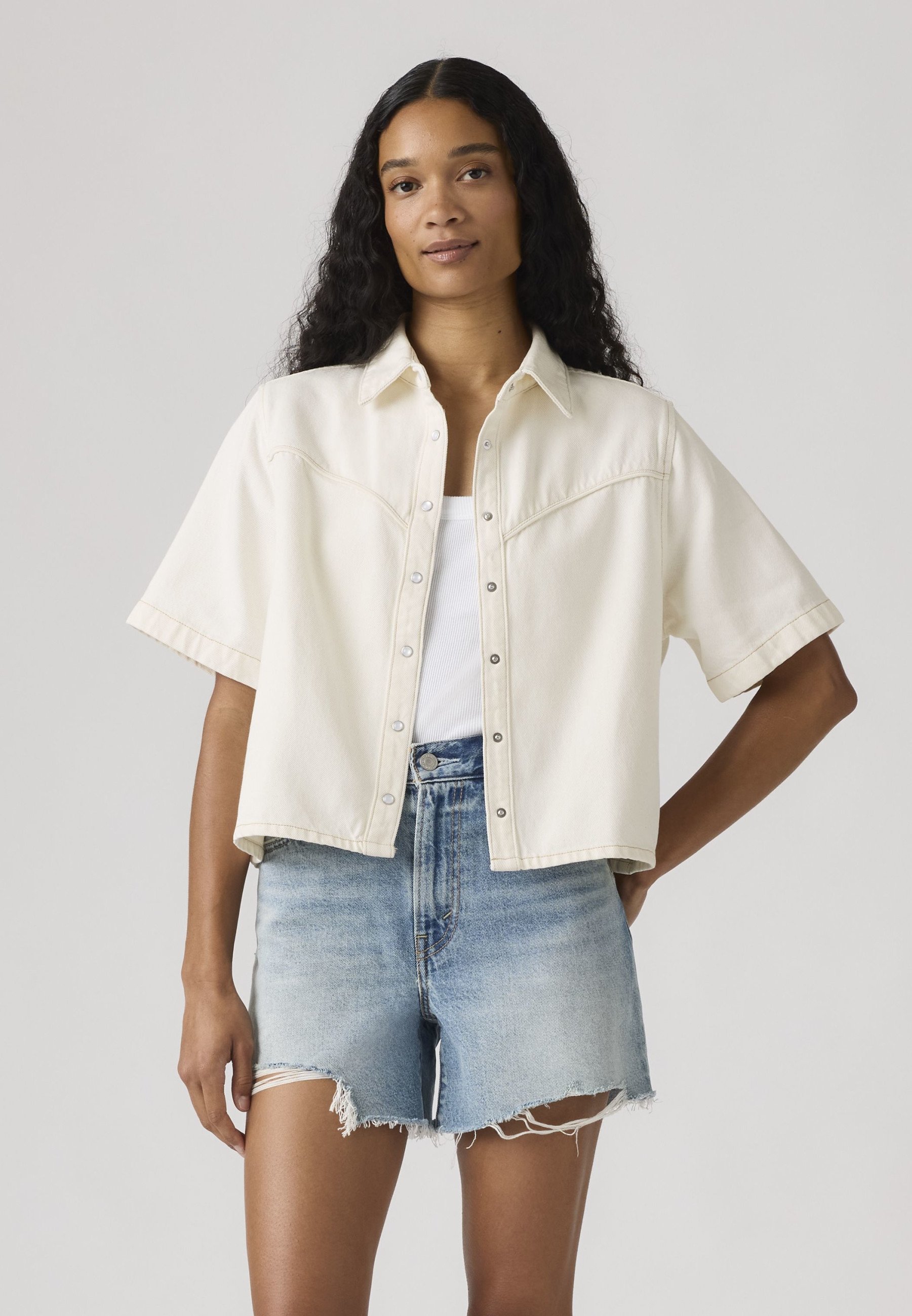 Tank Top Denim Shirt With White Shorts SKY DENIM SHORT WHITE – DeniMe