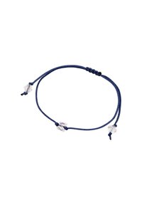 Bracelet en cuir marine avec cordon ajustable, ornée de deux perles en cristal transparent et d'un nœud décoratif. Design simple et élégant.