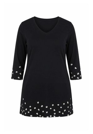 Ulla Popken, LONGSHIRT, MOTIVDRUCK, A-LINIE, V-AUSSCHNITT, 3/4-ARM - Langarmshirt - black