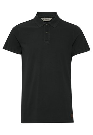 Polo shirt noir en coton doux, avec un col, une patte de boutonnage à deux boutons, des manches courtes et une étiquette logo discrète en bas à gauche.