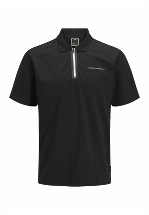 Polo shirt nera a maniche corte, con zip bianca e logo sul petto sinistro. Realizzata in tessuto liscio e leggero.