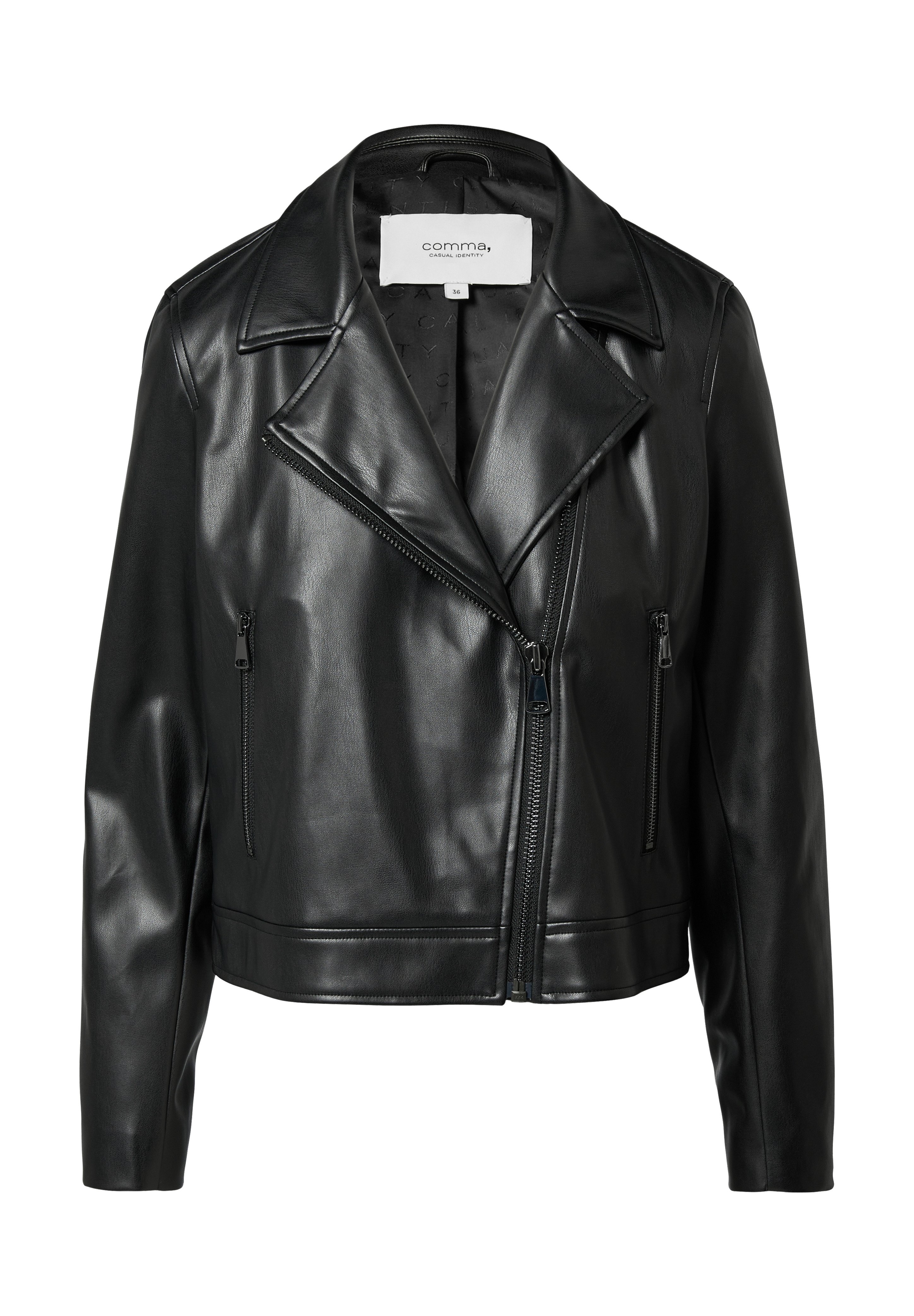 comma casual identity KLASSISCHE BIKER - Leather jacket - schwarz
