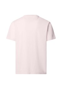 T-shirt rose pâle uni à manches courtes, vu de dos, avec un col rond et un design simple et épuré.