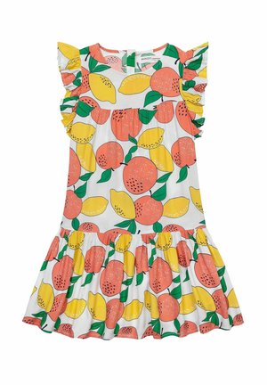 FRILL SLEEVE - Jerseyklänning - white orange yellow
