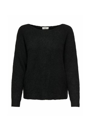 Maglione nero con lavorazione a maglia testurizzata, scollatura a barchetta ampia e maniche lunghe. Vestibilità comoda con dettagli a costine ai polsini e all'orlo.