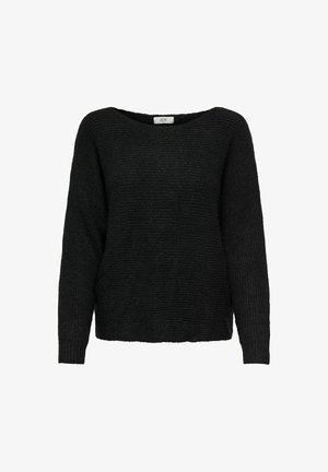 Maglione nero con lavorazione a maglia testurizzata, scollatura a barchetta ampia e maniche lunghe. Vestibilità comoda con dettagli a costine ai polsini e all'orlo.