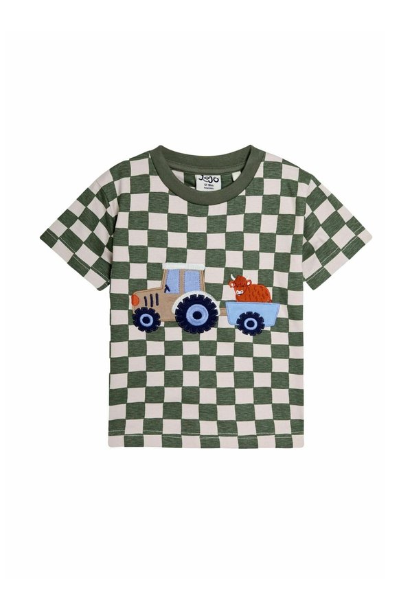 REGULAR FIT - APPLIQUÉ CHECKERBOARD - T-Shirt print - khaki tractor