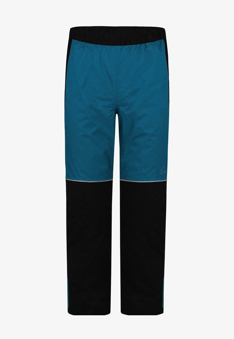 Pantalons d'extérieur pour homme avec taille élastique, jambes supérieures bleues et jambes inférieures noires, conçus pour la randonnée ou une utilisation active.