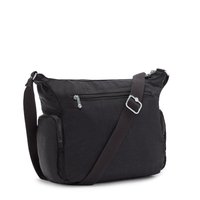 Schwarze Nylontaschen mit verstellbarem braunen Tragegurt, zwei Reißverschlussfächern und weicher Textur. Einfaches, minimalistisches Design.