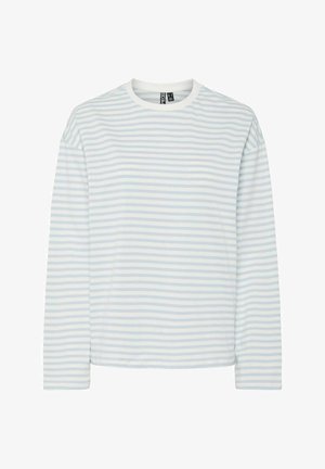 Heledad särk kerge sinise ja valge horisontaalse triibuga, valmistatud pehmest puuvillast kangast ümarate krae ja lõdva istuvusega.