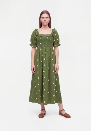 New Look, POLKA DOT PUFF SLEEVE SHIRRED MIDI DRESS - Vestido informal - green pattern