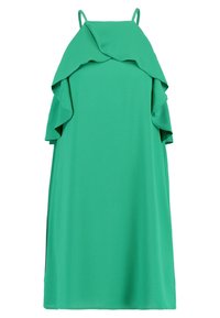 Abito verde senza maniche con rouches sovrapposte sul colletto. Realizzato in tessuto leggero, presenta una superficie liscia e un fit rilassato.