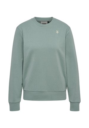 Lys grøn sweatshirt lavet af en bomuldsblanding, med ribbet tekstur, rund halsudskæring og en lille logo detalje på brystet.