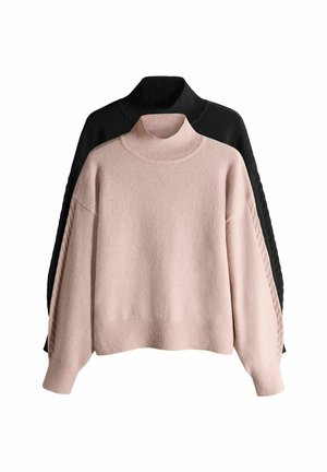 2 PACK HIGH NECK CABLE - Pullover - soft pink/black