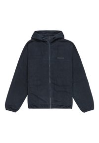 Marineblå fleece zip-up hættetrøje med snoretræk i hætten, lange ærmer og slim fit. Har to frontlommer og et lille logo detaljeret på brystet.