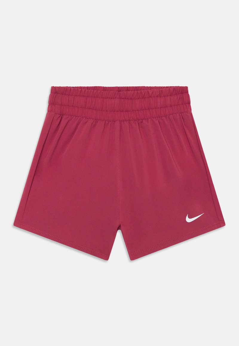 Pantalones cortos deportivos burdeos con cintura elástica, fabricados en tejido ligero, con un pequeño logo blanco de Nike en la parte inferior izquierda.