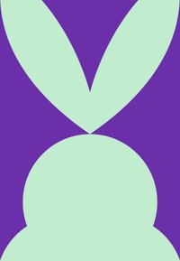 Abstraktne kujund, kus kaks mündirohelist kuju, mis meenutavad lehti, kattuvad lilla taustal, sujuvate tekstuuride ja ümarate servadega.