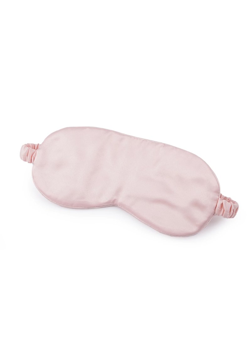 Mascherina per il sonno in seta rosa con una texture liscia e cinturini elastici per una vestibilità sicura. Design classico per la copertura degli occhi.