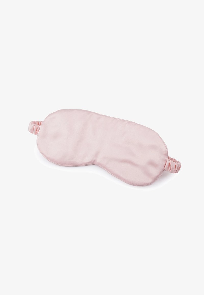 Mascherina per il sonno in seta rosa con una texture liscia e cinturini elastici per una vestibilità sicura. Design classico per la copertura degli occhi.