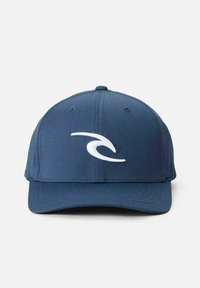 Marineblauwe baseballpet van stof, voorzien van een wit golflogo aan de voorkant, met een gebogen klep en gestikte accenten.