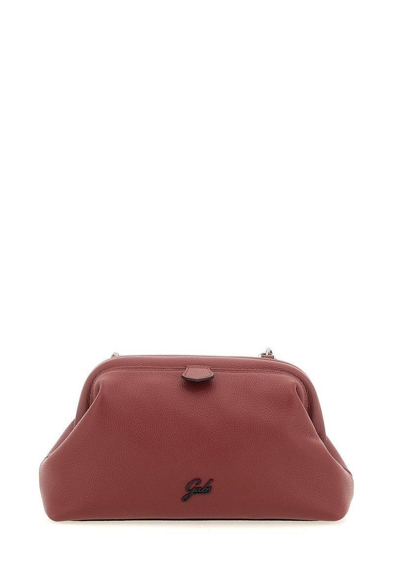 Borsa a mano in pelle rossa con forma strutturata, superficie texturizzata e cima arrotondata. Presenta una chiusura frontale e un discreto dettaglio del logo.