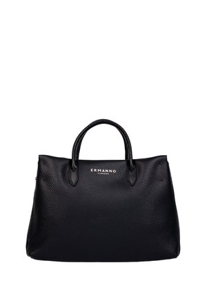 Borsa a mano in pelle nera texturizzata con due manici e logo "Ermanno Firenze" impresso al centro davanti.