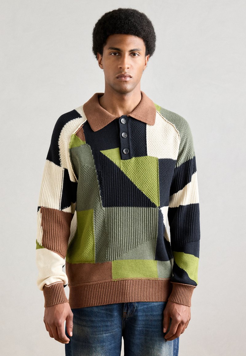 Scotch & Soda PATCH WORK LONG SLEEVE POLO - Jumper - muti-colour