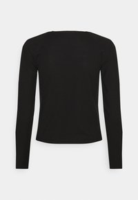 Svart långärmad topp med rund halsringning och figurnära design. Tillverkad av mjukt, stretchigt tyg med en slät yta och utan synliga dekorationer.