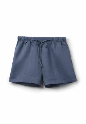 Shorts décontractés bleu marine avec taille élastique et cordon de serrage à l'avant, fabriqués en tissu léger.