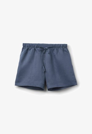 Shorts décontractés bleu marine avec taille élastique et cordon de serrage à l'avant, fabriqués en tissu léger.