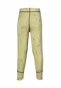 Hellbraune Leggings mit einem Muster aus Cartoon-Bären. Hergestellt aus weichem Stoff mit einem elastischen Bund und gerippten Knöchelbündchen.