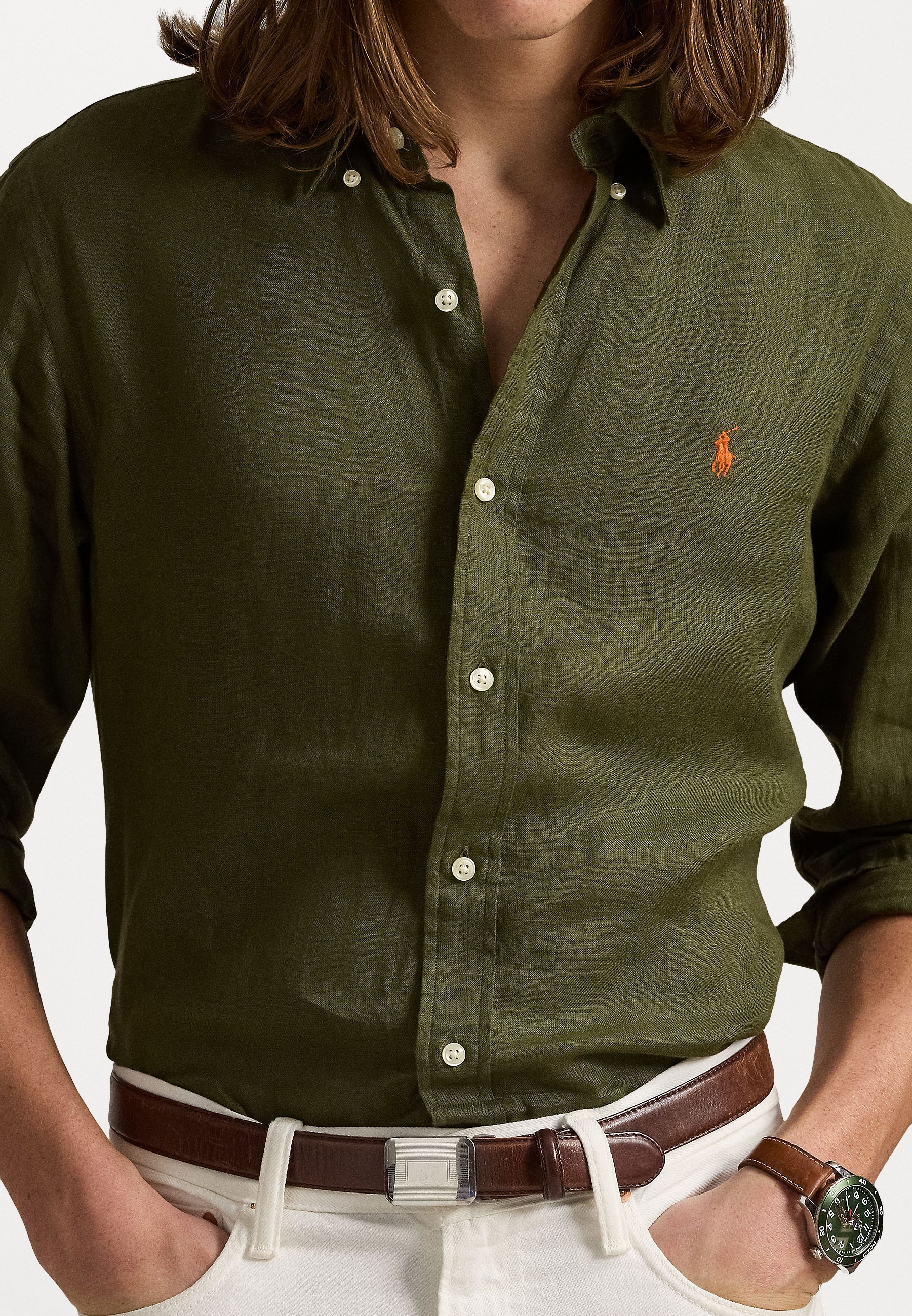 Polo Ralph Lauren CUSTOM FIT LINEN SHIRT - Shirt - new olive