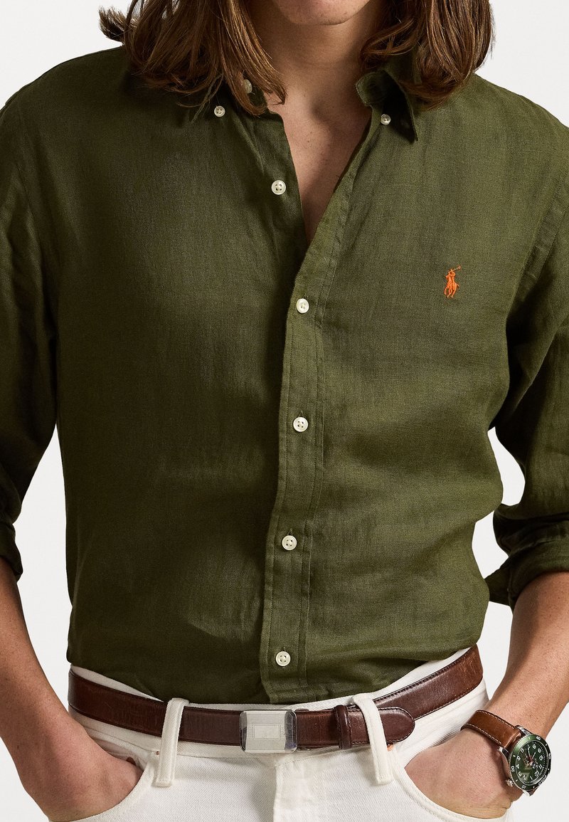 Camiseta Polo Ralph Lauren Hombre Camisa Polo Ralph Lauren Slim Fit De Lino  Hombre Verde Oliva Polo Club Hombre