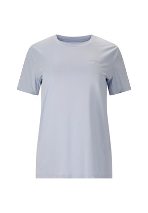 Lichtgrijs T-shirt met korte mouwen en ronde hals, met een klein "ENDURANCE" logo op de linkerborst, weergegeven tegen een witte achtergrond.