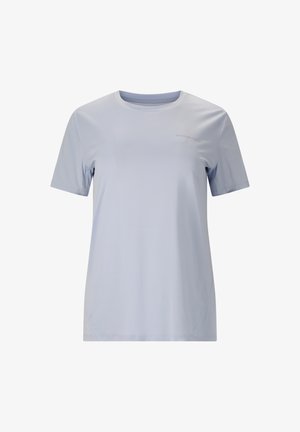 Lichtgrijs T-shirt met korte mouwen en ronde hals, met een klein "ENDURANCE" logo op de linkerborst, weergegeven tegen een witte achtergrond.