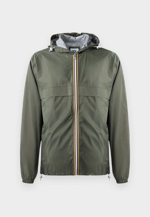 Olive roheliselt kerge jakk kapuutsiga, ees tõmblukuga ja valgete, siniste ning kollaste triipudega. Elastsed mansetid ja sile tekstuur.