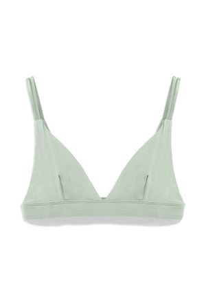 Lichtgroen zachte stof bralette met driehoekige cups, dubbele dunne schouderbandjes en een elastische band onder de buste.