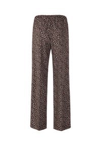 Leopard-print wide-leg trousers in a soft fabric, featuring an elastic waistband and a loose fit for comfort and movement.