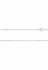 Cadena de plata de ley con un diseño de eslabones redondos, que cuenta con un cierre de langosta. La textura es suave con un acabado pulido.