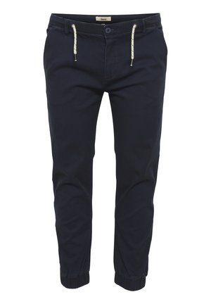 Marineblaue Jogginghosen aus einem Baumwollmischgewebe, mit elastischem Bund, Kordelzugverschluss und Rippbündchen.