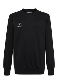 Felpa nera a maniche lunghe realizzata in morbido tessuto, con texture a coste, scollo rotondo e un piccolo logo bianco Hummel sul petto.