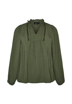 Zizzi, BLUSE MIT V-AUSSCHNITT UND HÄKELBAND - Μπλούζα - grün