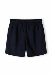 Shorts à taille élastique bleu marine avec un design simple, en tissu texturé, présentés à plat sur un fond blanc.