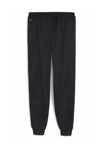 Pantalones de chándal negros hechos de una tela suave, con una cintura elástica y puños ajustados. Diseño sencillo sin patrones o logotipos destacados.