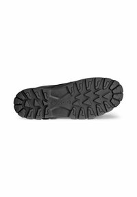 Suela de goma negra con un patrón de relieve profundo, diseñado para tracción. Áreas reforzadas en el dedo del pie y el talón que mejoran la durabilidad y el soporte.