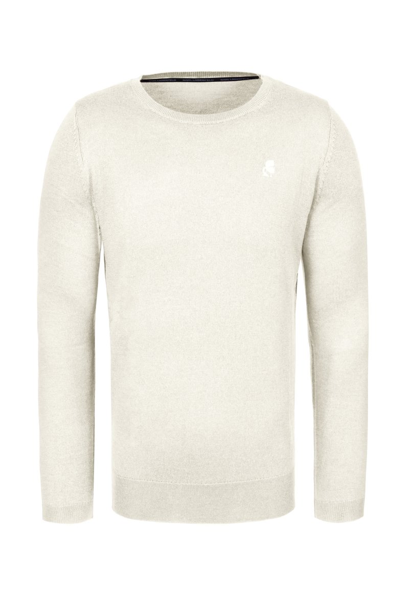 Ljusgrå tröja tillverkad av mjukt material. Klassisk rundhalsdesign med långa ärmar och en liten logotyp på bröstet. Mjuk textur.