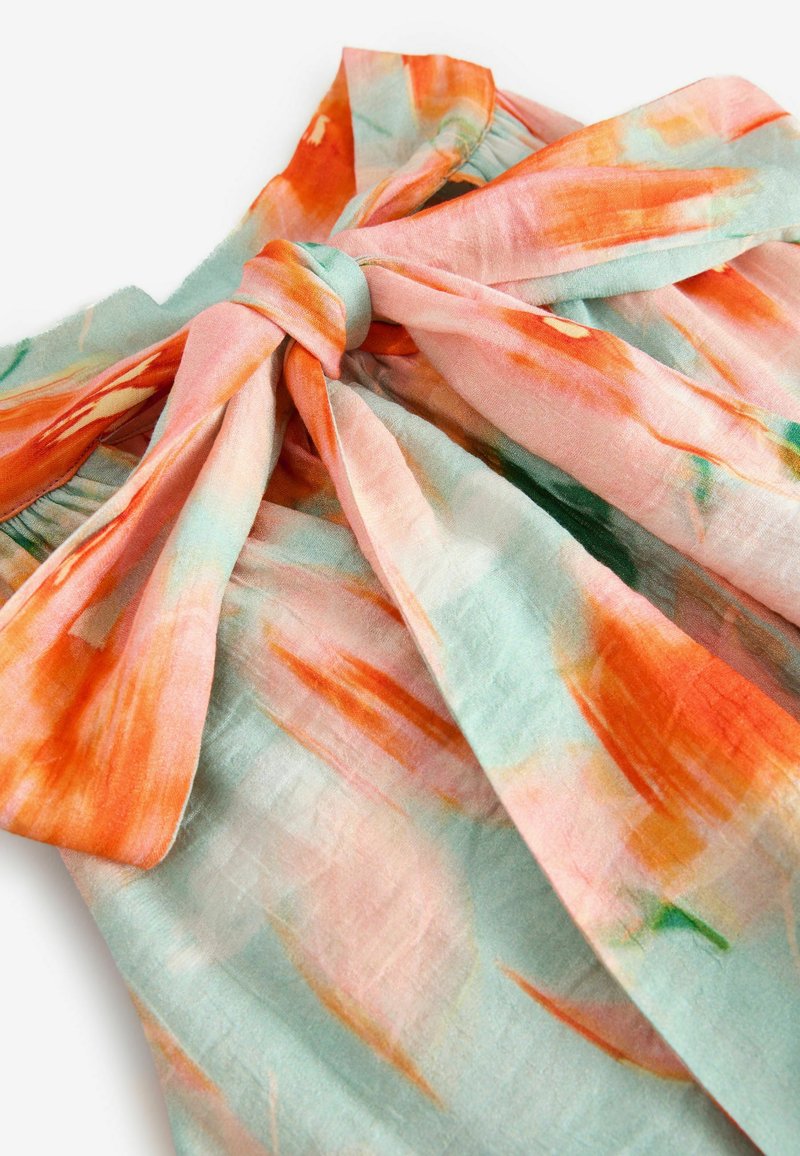 Next REGULAR FIT TIE NECK LAYERED - Maxi dress - light blue and orange  smudge print/blue - Zalando